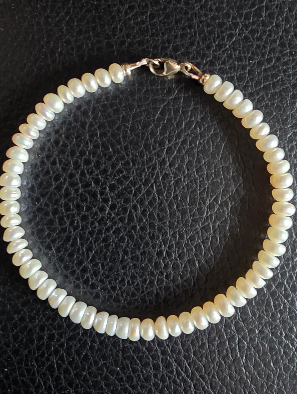 4.4mm Rondelle Freshwater Pearl Bead Bracelet Solid 14k Yellow Gold Clasp 7"